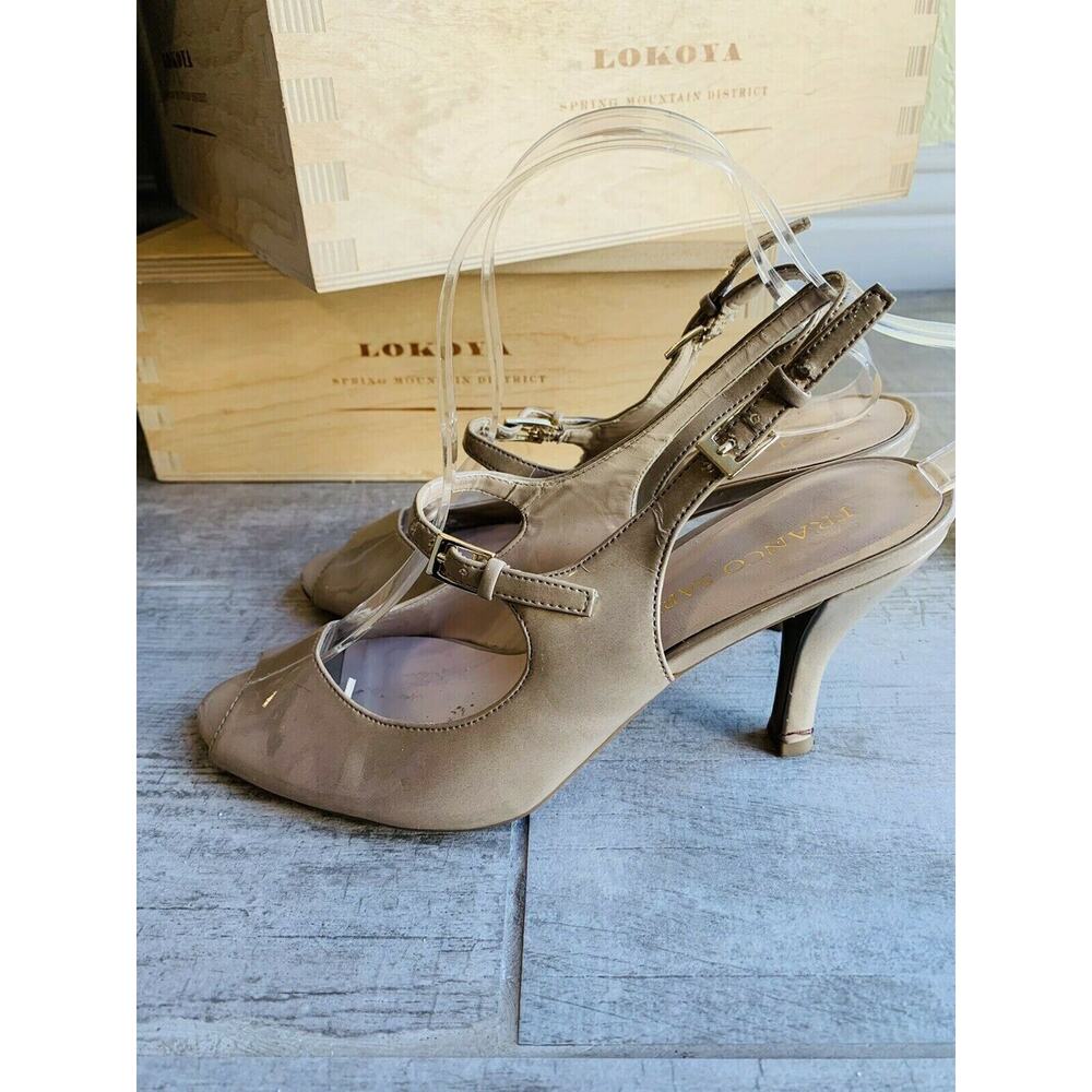 Franco Sarto Tan Patent Leather Peep Toe Slingback Pump Heels Women 8